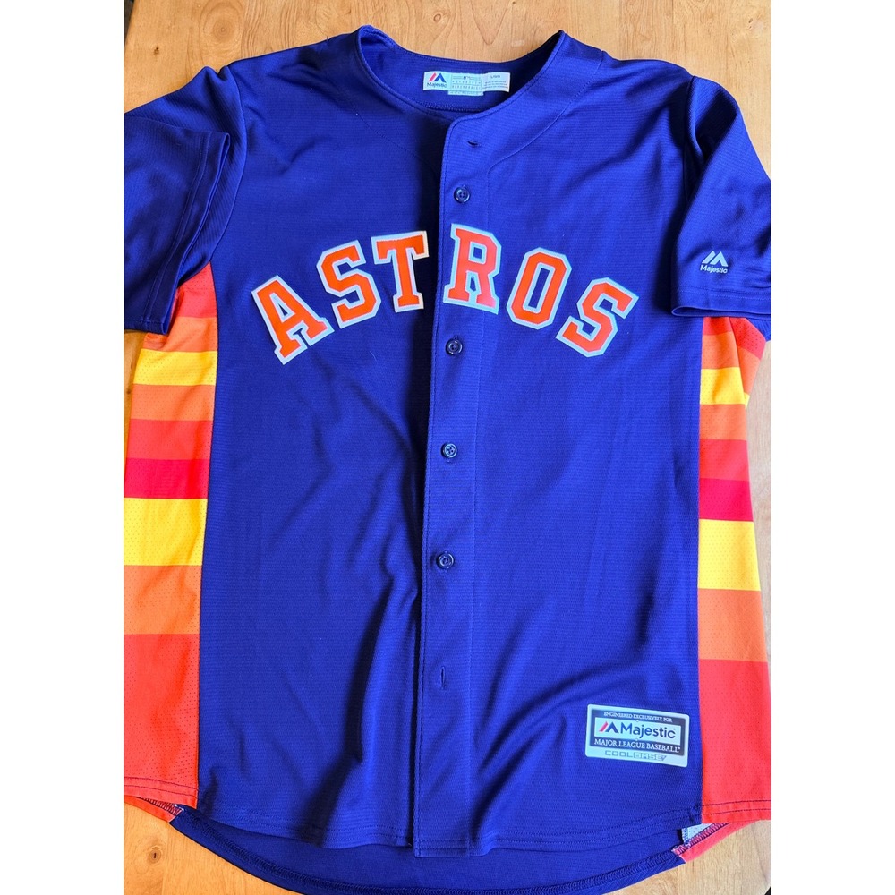 Majestic Houston Astros Jose Altuve 27 Jersey Blue Rainbow Tequila Sunrise L 464